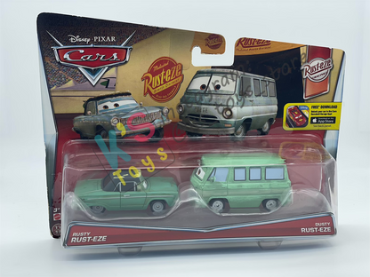 Disney Pixar Cars 1:55 by Mattel 2-Pack DUSTY RUST-EZE AND RUSTY RUST-EZE - RUST-EZE RACING CENTER SERIES - BNIP