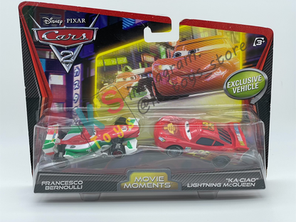 Disney Pixar Cars 1:55 by Mattel 2-Pack FRANCESCO AND KA-CIAO LIGHTNING MCQUEEN - MOVIE MOMENTS SERIES - BNIP (Blister has small dent)