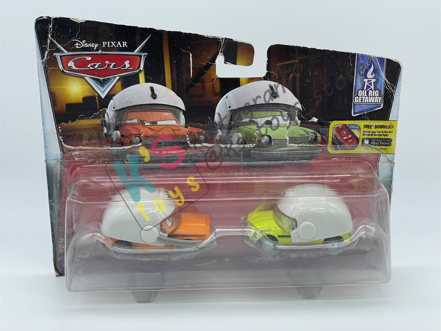 Disney Pixar Cars 1:55 by Mattel 2-Pack GREM WITH HELMET AND ACER WITH HELMET (VARIANT) - OIL RIG GETAWAY - BRAND NEW IN DAMAGED PACKAGING