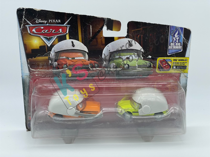 Disney Pixar Cars 1:55 by Mattel 2-Pack GREM WITH HELMET AND ACER WITH HELMET (VARIANT) - OIL RIG GETAWAY - BRAND NEW IN DAMAGED PACKAGING