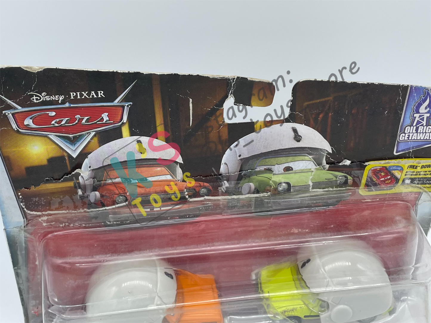 Disney Pixar Cars 1:55 by Mattel 2-Pack GREM WITH HELMET AND ACER WITH HELMET (VARIANT) - OIL RIG GETAWAY - BRAND NEW IN DAMAGED PACKAGING