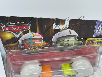 Disney Pixar Cars 1:55 by Mattel 2-Pack GREM WITH HELMET AND ACER WITH HELMET (VARIANT) - OIL RIG GETAWAY - BRAND NEW IN DAMAGED PACKAGING