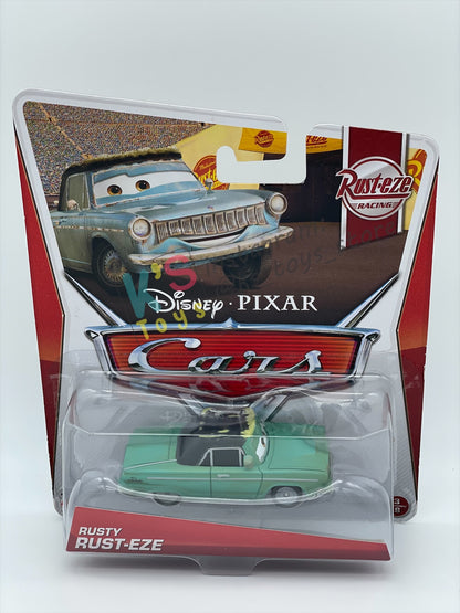 DISNEY PIXAR CARS 1:55 BY MATTEL, RUSTY RUST-EZE - RUSTEZE RACING SERIES - BNIP