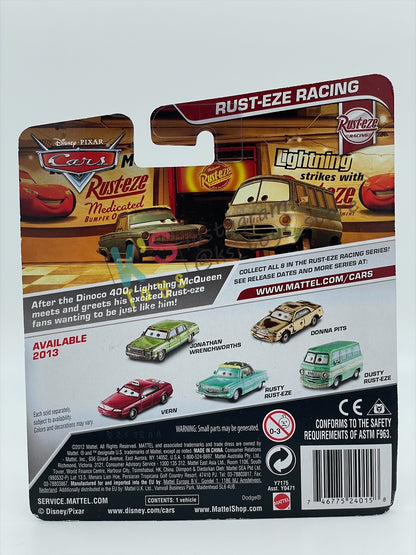 DISNEY PIXAR CARS 1:55 BY MATTEL, RUSTY RUST-EZE - RUSTEZE RACING SERIES - BNIP