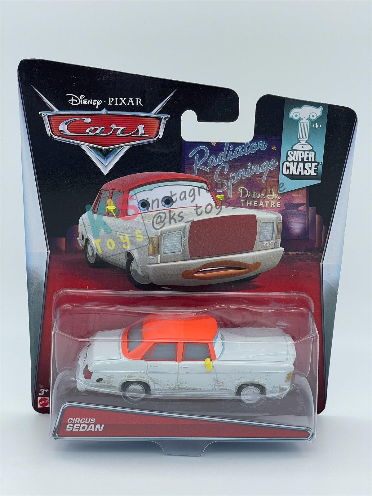 DISNEY PIXAR CARS BY MATTEL 1:55, "CIRCUS SEDAN" - SUPER CHASE SERIES - BNIP