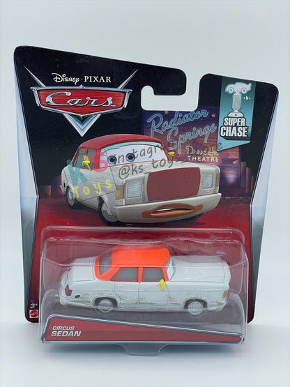 DISNEY PIXAR CARS BY MATTEL 1:55, "CIRCUS SEDAN" - SUPER CHASE SERIES - BNIP
