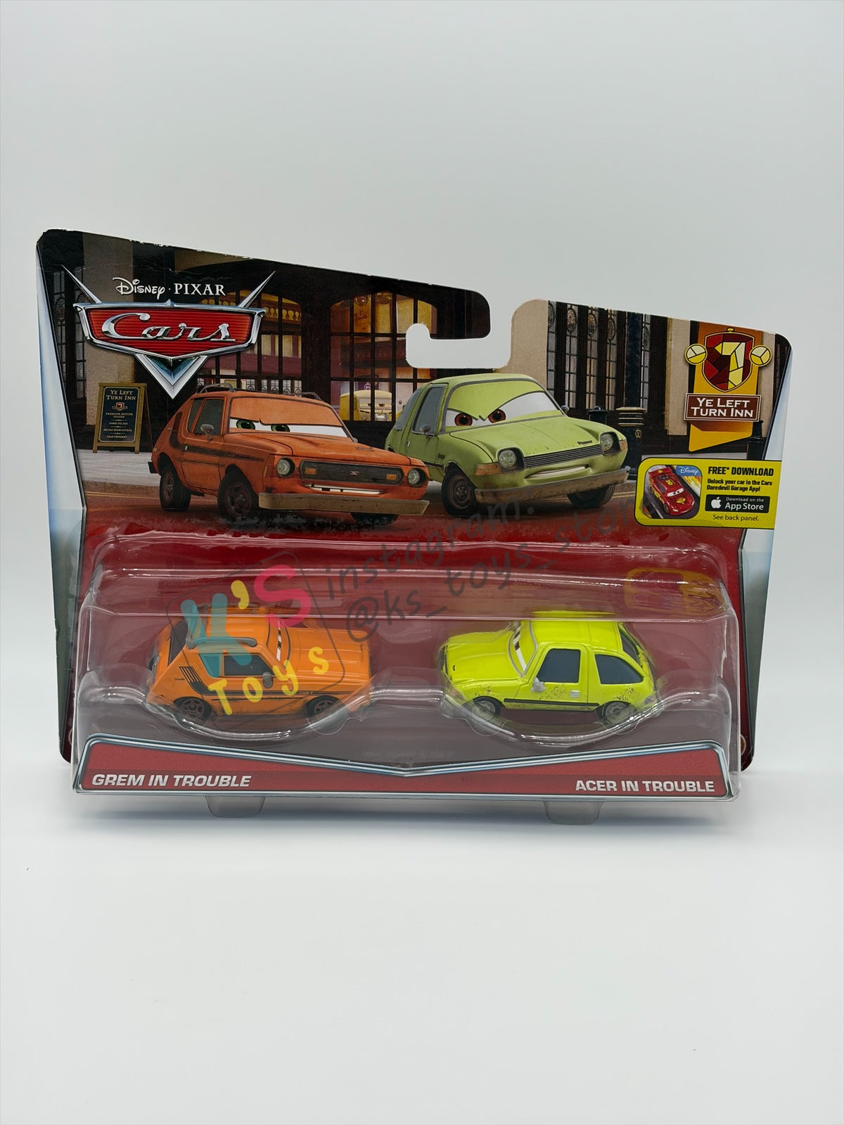 Disney Pixar Cars 1:55 by Mattel, "GREM IN TROUBLE AND ACER IN TROUBLE" - YE LEFT TURN INN SERIES - BNIP