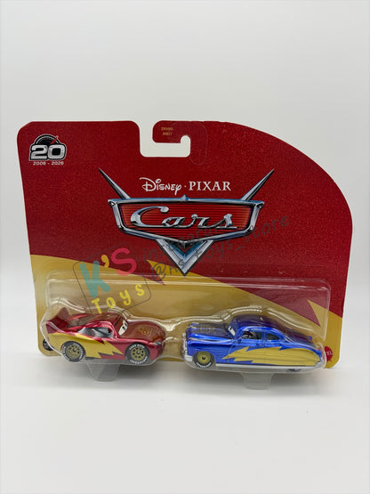 Disney Pixar Cars 1:55 by Mattel 2-Pack, "20TH ANNIVERSARY LIGHTNING MCQUEEN AND DOC HUDSON" - 2026 NEW RELEASE - 20TH ANNIVERSARY SERIES - BNIP