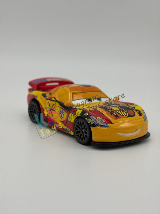 PRE-OWNED / LOOSE DISNEY PIXAR CARS BY MATTEL - "MIGUEL CAMINO" - CARS 2 SERIES - PLAYED CONDITION - READ DESCRIPTION!!!!!!!!!!!
