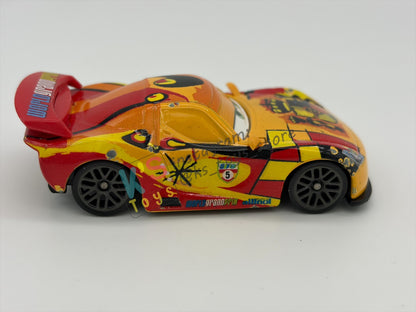 PRE-OWNED / LOOSE DISNEY PIXAR CARS BY MATTEL - "MIGUEL CAMINO" - CARS 2 SERIES - PLAYED CONDITION - READ DESCRIPTION!!!!!!!!!!!