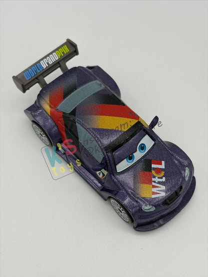 PRE-OWNED / LOOSE DISNEY PIXAR CARS BY MATTEL - "MAX SCHNELLS" - CARS 2 SERIES - PLAYED CONDITION - READ DESCRIPTION!!!!!!!!!!!