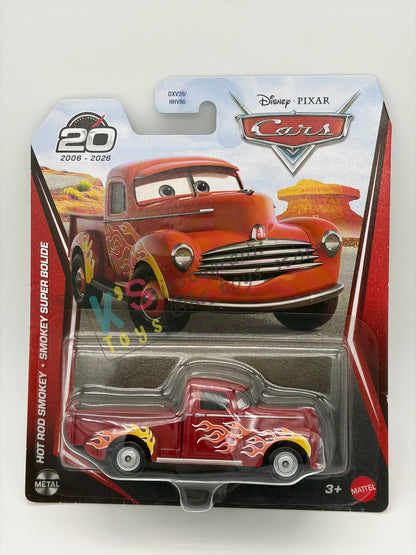 DISNEY PIXAR CARS 1:55 BY MATTEL - "HOT ROD SMOKEY" 2026 RE-RELEASED 20TH ANNIVERSARY CARD - BNIP
