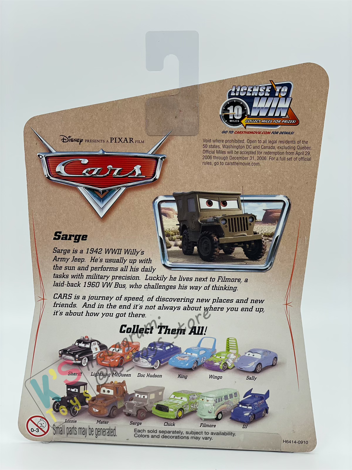 DISNEY PIXAR CARS 1:55 BY MATTEL, SARGE - FIRST RELEASED CARS SERIES - BNIP