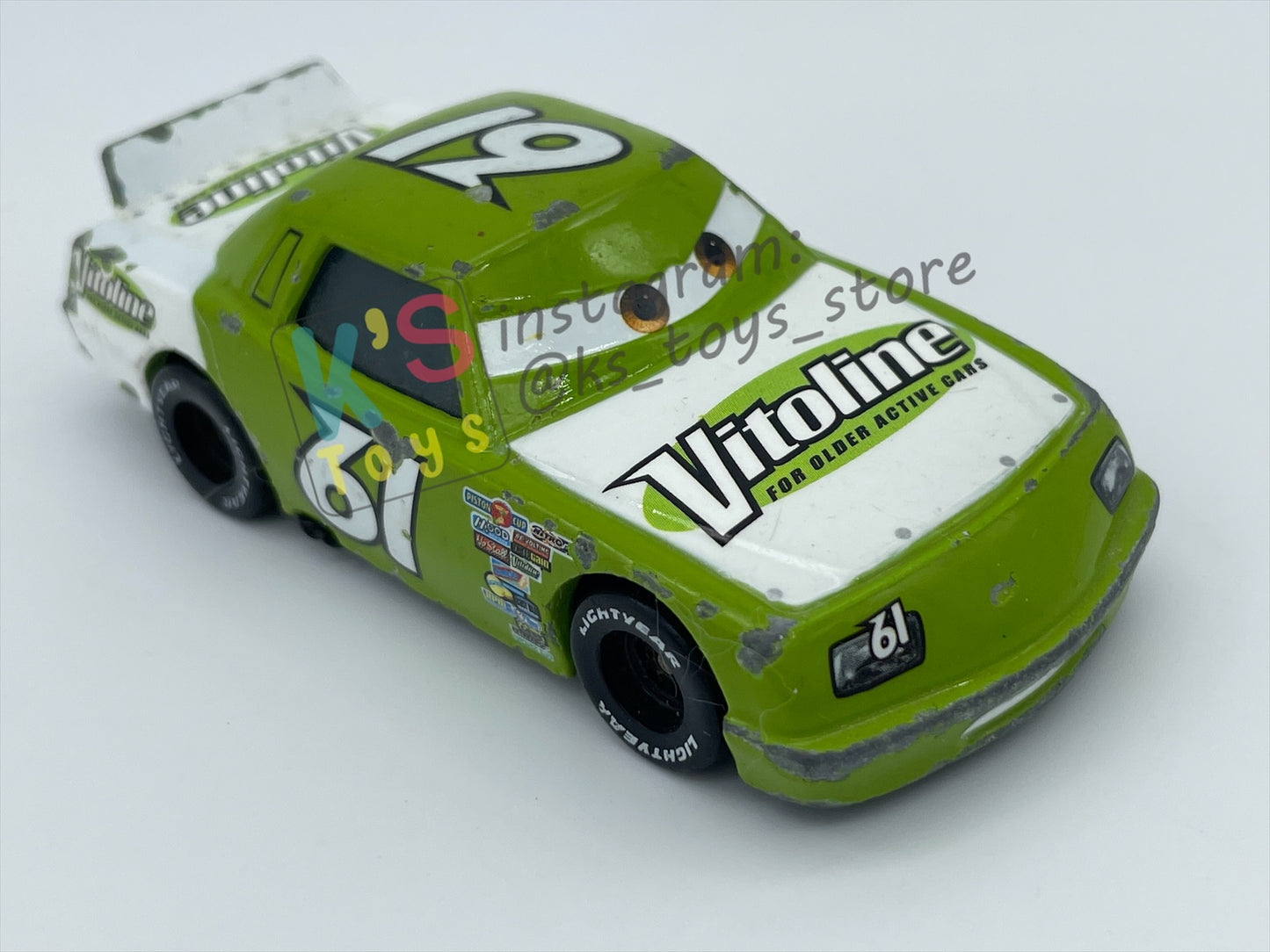 FREE ITEM!!!!! LOOSE DISNEY PIXAR CARS - "VITOLINE - JAMES CLEANAIR" CARS SERIES - WELL LOVED/PLAYED CONDITION