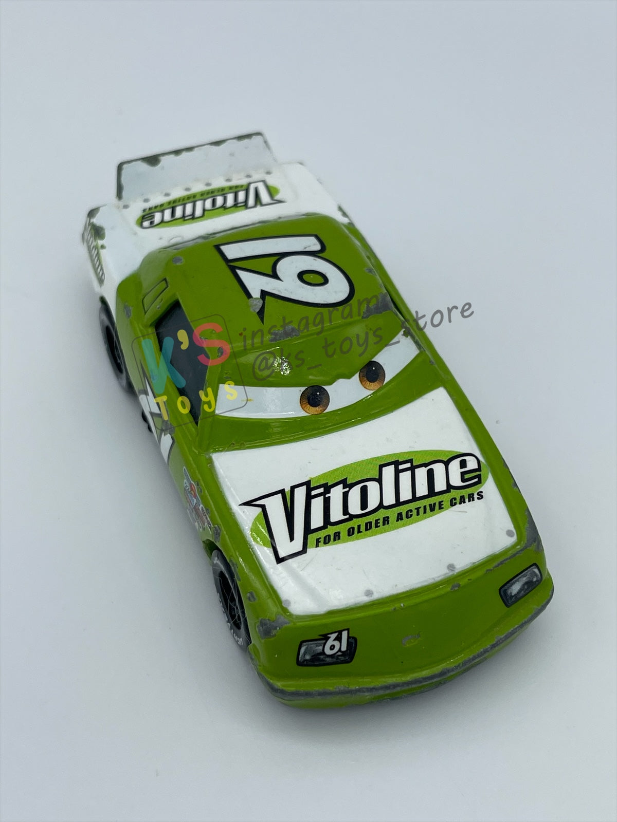 FREE ITEM!!!!! LOOSE DISNEY PIXAR CARS - "VITOLINE - JAMES CLEANAIR" CARS SERIES - WELL LOVED/PLAYED CONDITION