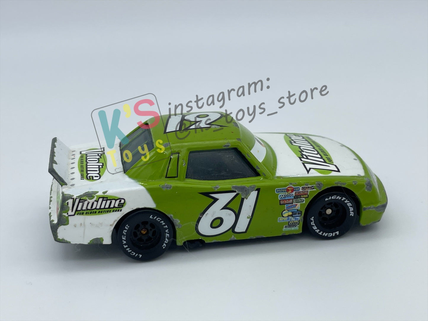 FREE ITEM!!!!! LOOSE DISNEY PIXAR CARS - "VITOLINE - JAMES CLEANAIR" CARS SERIES - WELL LOVED/PLAYED CONDITION
