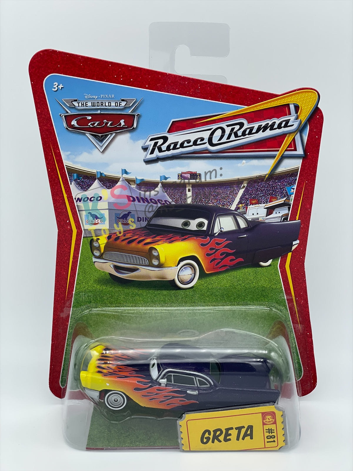 DISNEY PIXAR CARS 1:55 BY MATTEL, "GRETA" - RACE ORAMA SERIES - BNIP