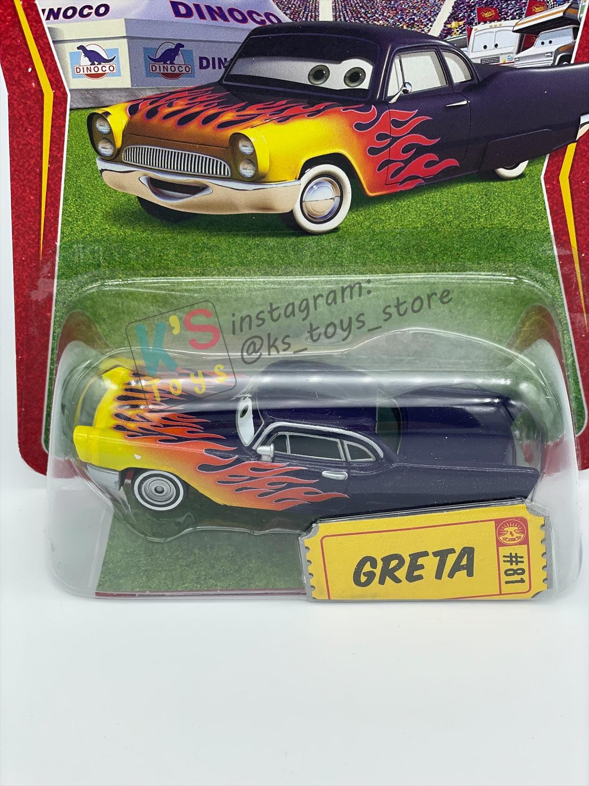 DISNEY PIXAR CARS 1:55 BY MATTEL, "GRETA" - RACE ORAMA SERIES - BNIP