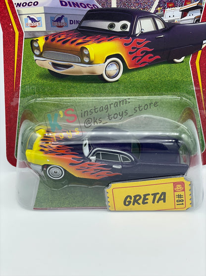 DISNEY PIXAR CARS 1:55 BY MATTEL, "GRETA" - RACE ORAMA SERIES - BNIP