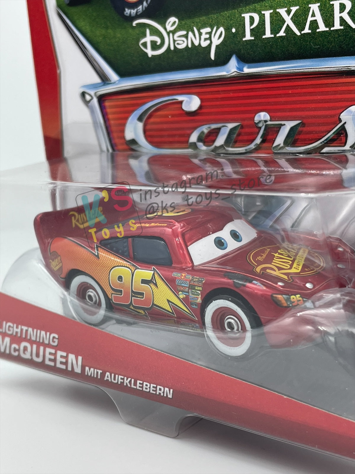 RARE DISNEY PIXAR CARS 1:55 BY MATTEL - LIGHTNING MCQUEEN MIT AUFKLEBERN - GERMANY PROMO RELEASED - BNIP
