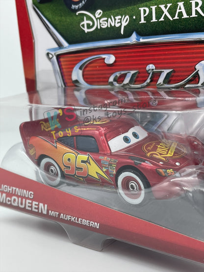 RARE DISNEY PIXAR CARS 1:55 BY MATTEL - LIGHTNING MCQUEEN MIT AUFKLEBERN - GERMANY PROMO RELEASED - BNIP