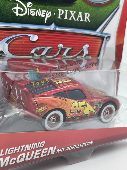 RARE DISNEY PIXAR CARS 1:55 BY MATTEL - LIGHTNING MCQUEEN MIT AUFKLEBERN - GERMANY PROMO RELEASED - BNIP