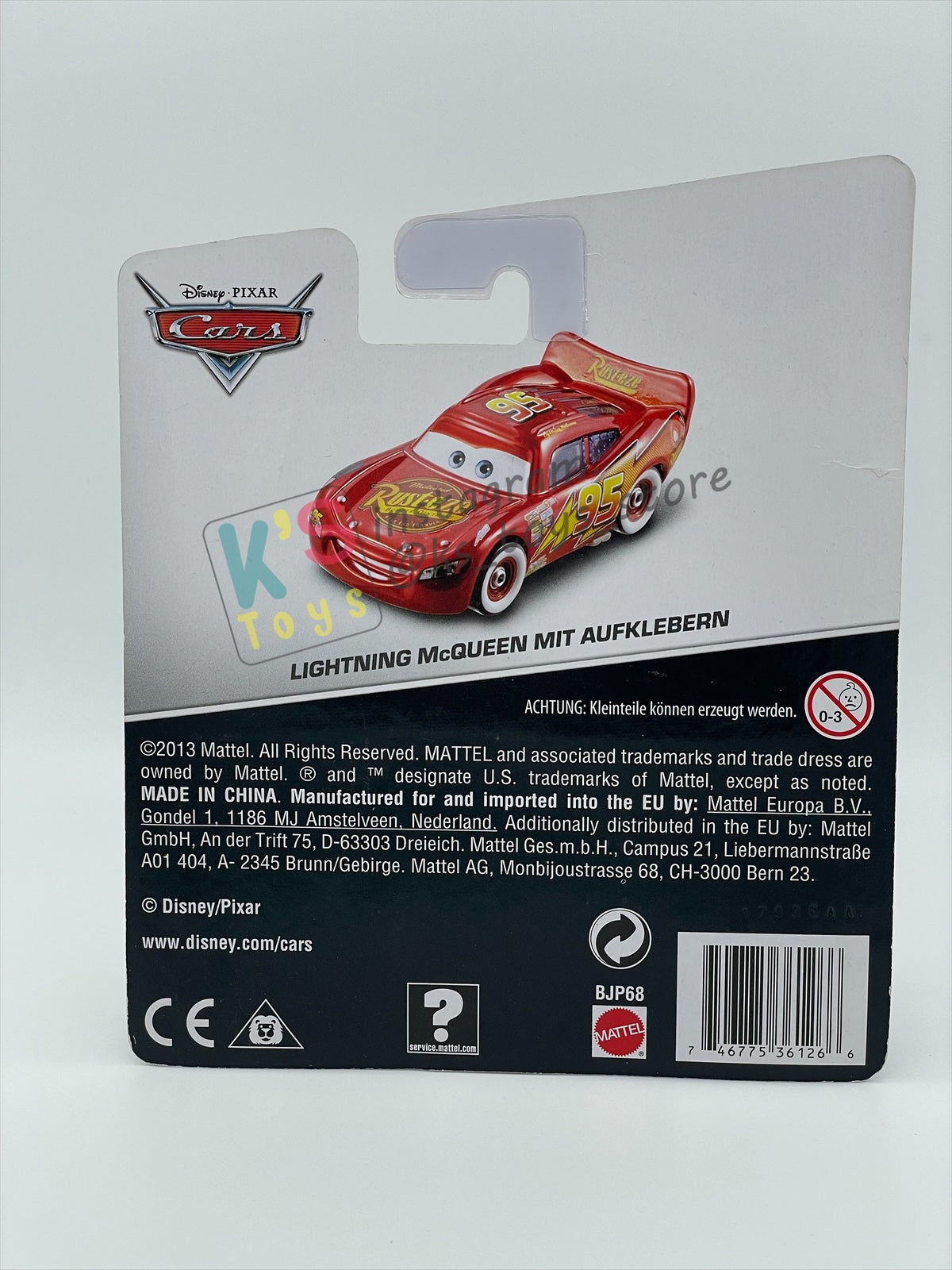 RARE DISNEY PIXAR CARS 1:55 BY MATTEL - LIGHTNING MCQUEEN MIT AUFKLEBERN - GERMANY PROMO RELEASED - BNIP