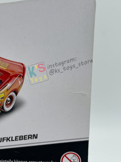 RARE DISNEY PIXAR CARS 1:55 BY MATTEL - LIGHTNING MCQUEEN MIT AUFKLEBERN - GERMANY PROMO RELEASED - BNIP