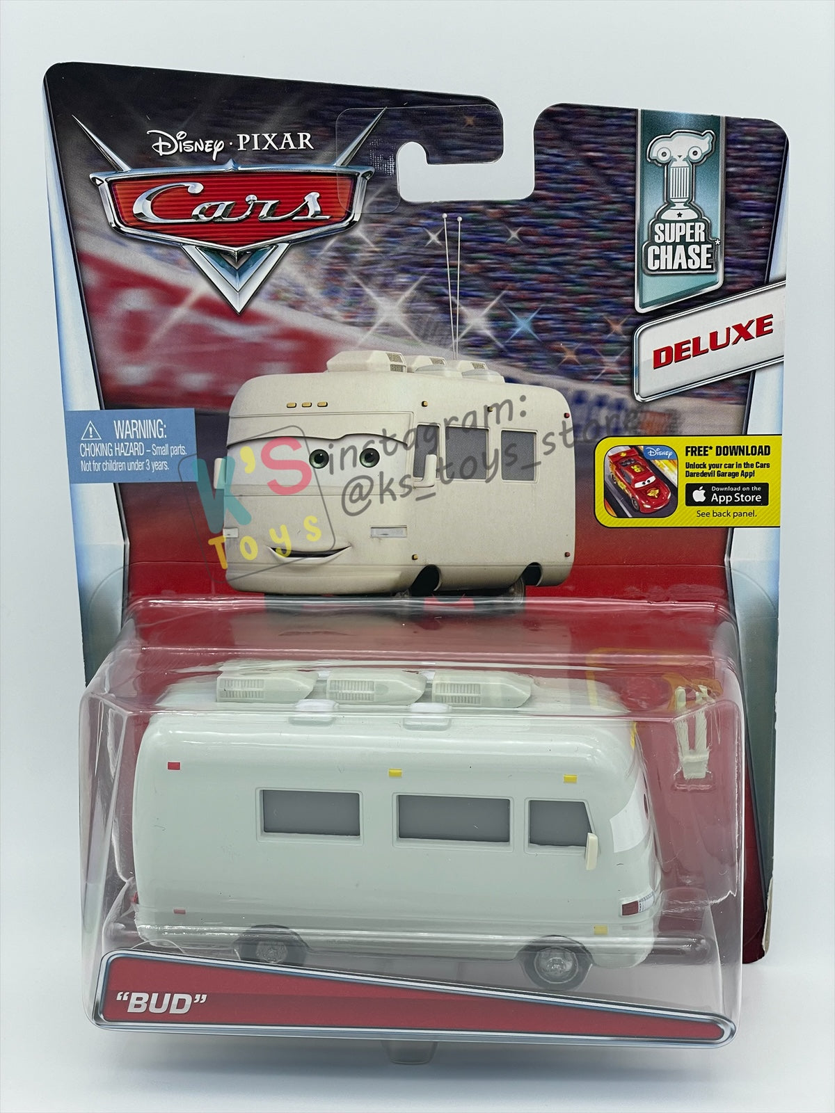 RARE DELUXE DISNEY PIXAR CARS BY MATTEL "BUD" SUPER CHASE - BNIP