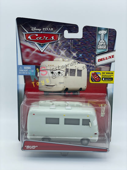 RARE DELUXE DISNEY PIXAR CARS BY MATTEL, "BUD" SUPER CHASE - BNIP - READ DESCRIPTION!!!