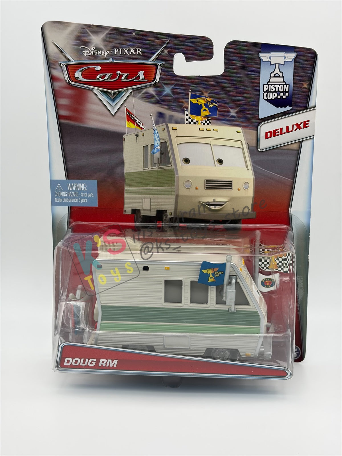 RARE DELUXE DISNEY PIXAR CARS BY MATTEL, "DOUG RM" PISTON CUP SERIES - BNIP