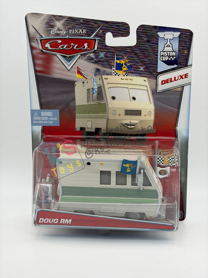 RARE DELUXE DISNEY PIXAR CARS BY MATTEL, "DOUG RM" PISTON CUP SERIES - BNIP
