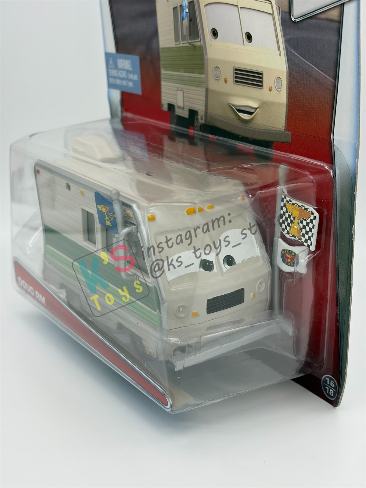RARE DELUXE DISNEY PIXAR CARS BY MATTEL, "DOUG RM" PISTON CUP SERIES - BNIP