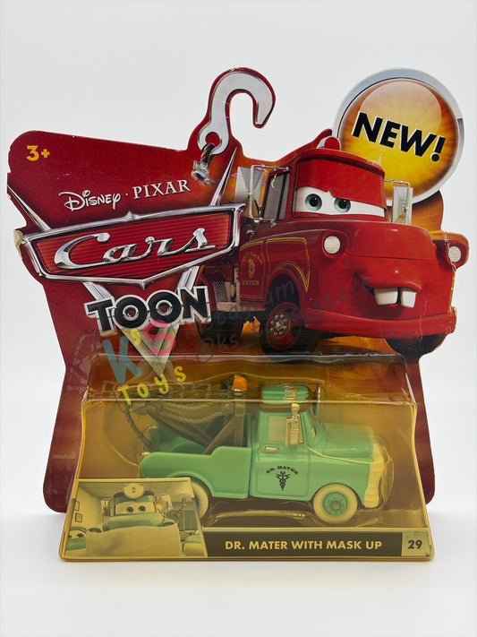 DISNEY PIXAR CARS 1:55 BY MATTEL, "DR. MATER WITH MASK UP" - CARS TOON RESCUE SQUAD MATER SERIES - BNIP