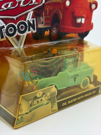 DISNEY PIXAR CARS 1:55 BY MATTEL, "DR. MATER WITH MASK UP" - CARS TOON RESCUE SQUAD MATER SERIES - BNIP