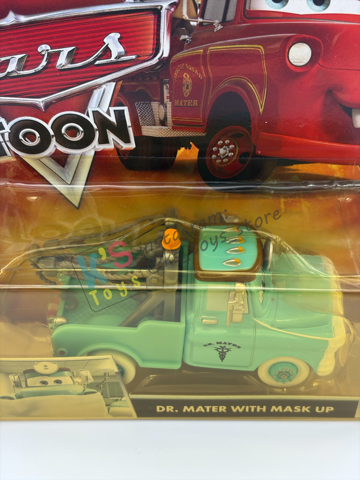 DISNEY PIXAR CARS 1:55 BY MATTEL, "DR. MATER WITH MASK UP" - CARS TOON RESCUE SQUAD MATER SERIES - BNIP