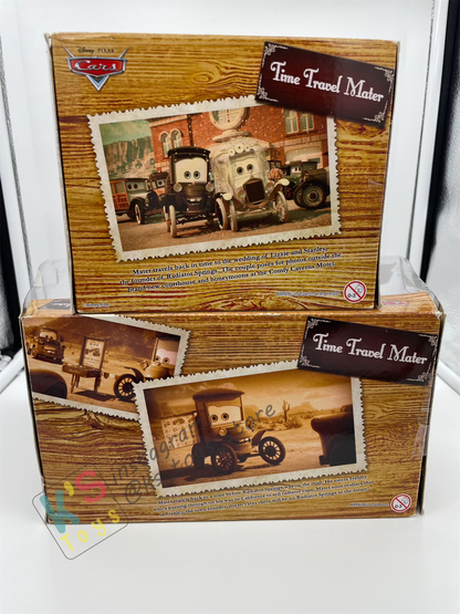 RARE DISNEY PIXAR CARS BY MATTEL, BUNDLE SET OF 2 GIFT SET TIME TRAVEL MATER - 1X RADIATOR SPRINGS BEGINNINGS 3-PACK GIFT SET AND 1X THE WEDDING DAY 2-PACK GIFT SET - BNIB