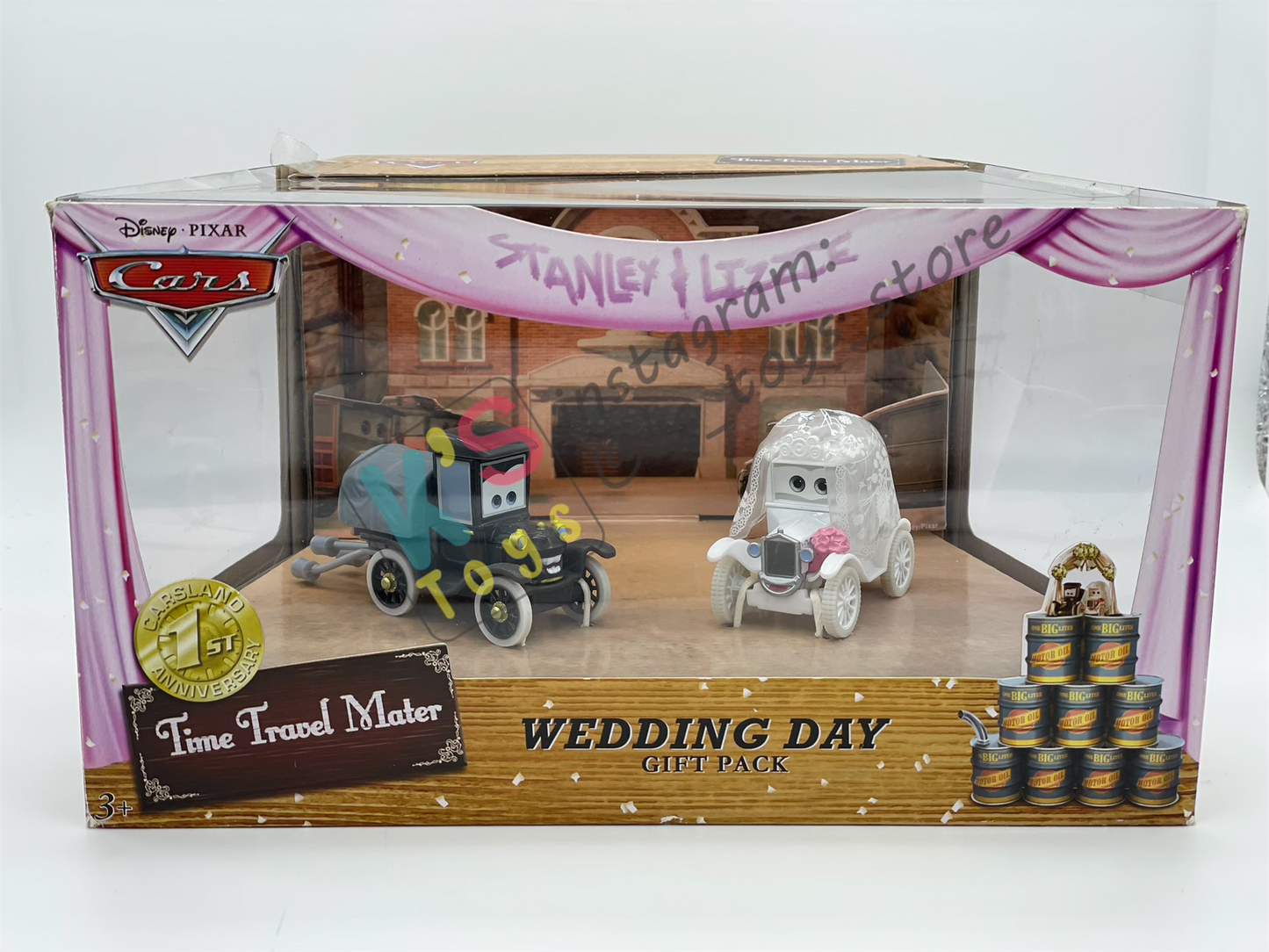 RARE DISNEY PIXAR CARS BY MATTEL, BUNDLE SET OF 2 GIFT SET TIME TRAVEL MATER - 1X RADIATOR SPRINGS BEGINNINGS 3-PACK GIFT SET AND 1X THE WEDDING DAY 2-PACK GIFT SET - BNIB