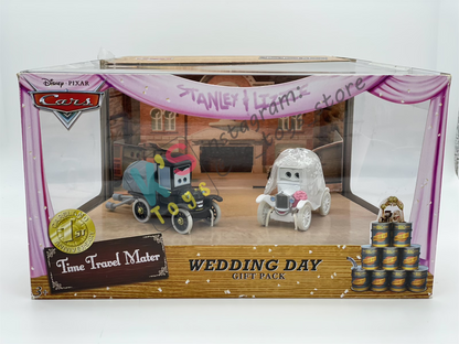 RARE DISNEY PIXAR CARS BY MATTEL, BUNDLE SET OF 2 GIFT SET TIME TRAVEL MATER - 1X RADIATOR SPRINGS BEGINNINGS 3-PACK GIFT SET AND 1X THE WEDDING DAY 2-PACK GIFT SET - BNIB