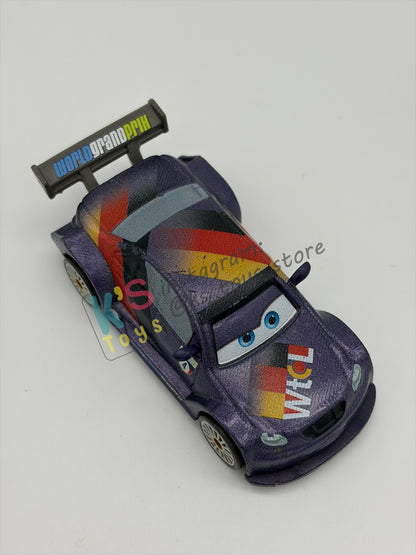 PRE-OWNED / LOOSE DISNEY PIXAR CARS BY MATTEL - "MAX SCHNELLS" - CARS 2 SERIES - PLAYED CONDITION - READ DESCRIPTION!!!!!!!!!!!