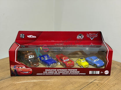 GIFT SET Disney Pixar Cars by MATTEL, EXCLUSIVE 5 PACK RADIATOR SPRINGS FRIENDS - 20TH ANNIVERSARY LOGO BNIP