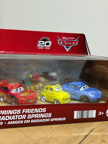 GIFT SET Disney Pixar Cars by MATTEL, EXCLUSIVE 5 PACK RADIATOR SPRINGS FRIENDS - 20TH ANNIVERSARY LOGO BNIP