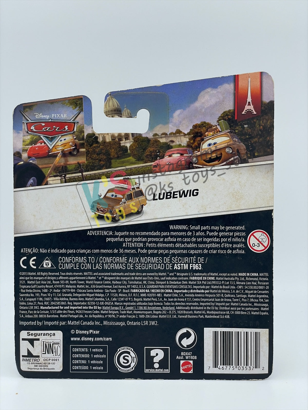 DISNEY PIXAR CARS 1:55 BY MATTEL, "LUBEWIG" - PARIS TOUR SERIES - BNIP
