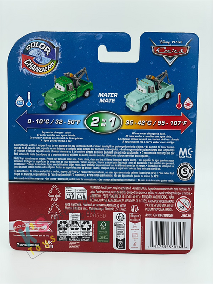 COLOR CHANGERS Disney Pixar Cars by MATTEL, BRAND NEW MATER (GREEN / LIGHT BLUE) - 2025 RE-RELEASED - BNIP
