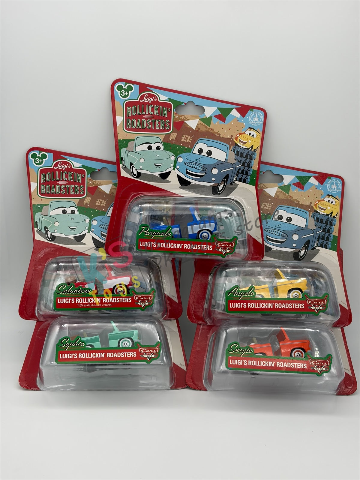Complete Set / Bundle of 5 pcs of "LUIGI'S ROLLICKIN' ROADSTERS: SERGIO, SOPHIA, ANGELO, PASQUALE, AND SALVATORE" Exclusive Cars Land Disney Parks Cars - BNIP