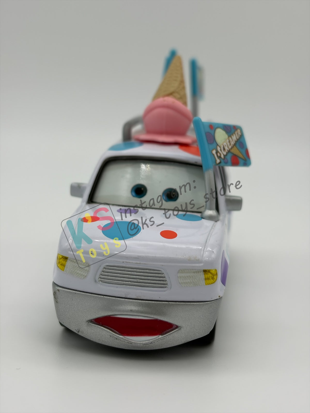 PRE-OWNED / LOOSE DISNEY PIXAR CARS 1:55 BY MATTEL - "I-SCREAMER’S BIGGEST FAN" MONSTER TRUCK MATER SERIES - MINT CONDITION