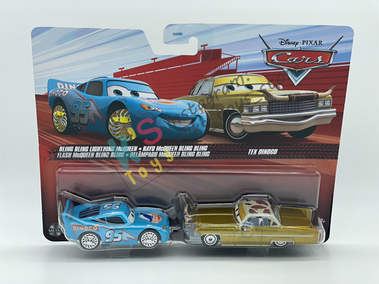 Disney Pixar Cars 1:55 by Mattel 2-Pack BLING BLING LIGHTNING MCQUEEN AND TEX DINOCO - 2025 RE-RELEASED - BNIP