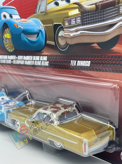 Disney Pixar Cars 1:55 by Mattel 2-Pack BLING BLING LIGHTNING MCQUEEN AND TEX DINOCO - 2025 RE-RELEASED - BNIP