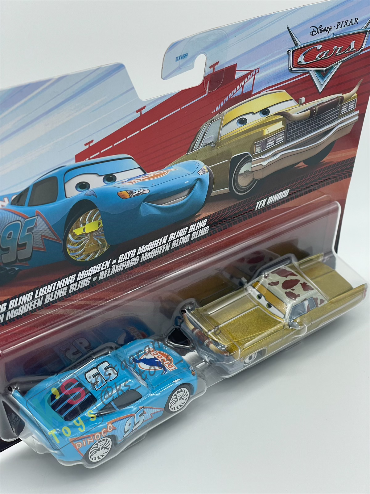 Disney Pixar Cars 1:55 by Mattel 2-Pack BLING BLING LIGHTNING MCQUEEN AND TEX DINOCO - 2025 RE-RELEASED - BNIP