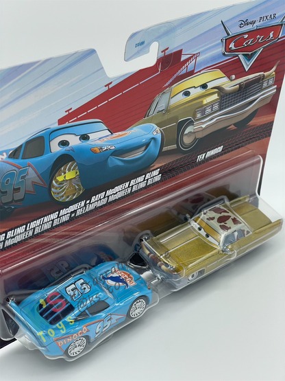 Disney Pixar Cars 1:55 by Mattel 2-Pack BLING BLING LIGHTNING MCQUEEN AND TEX DINOCO - 2025 RE-RELEASED - BNIP